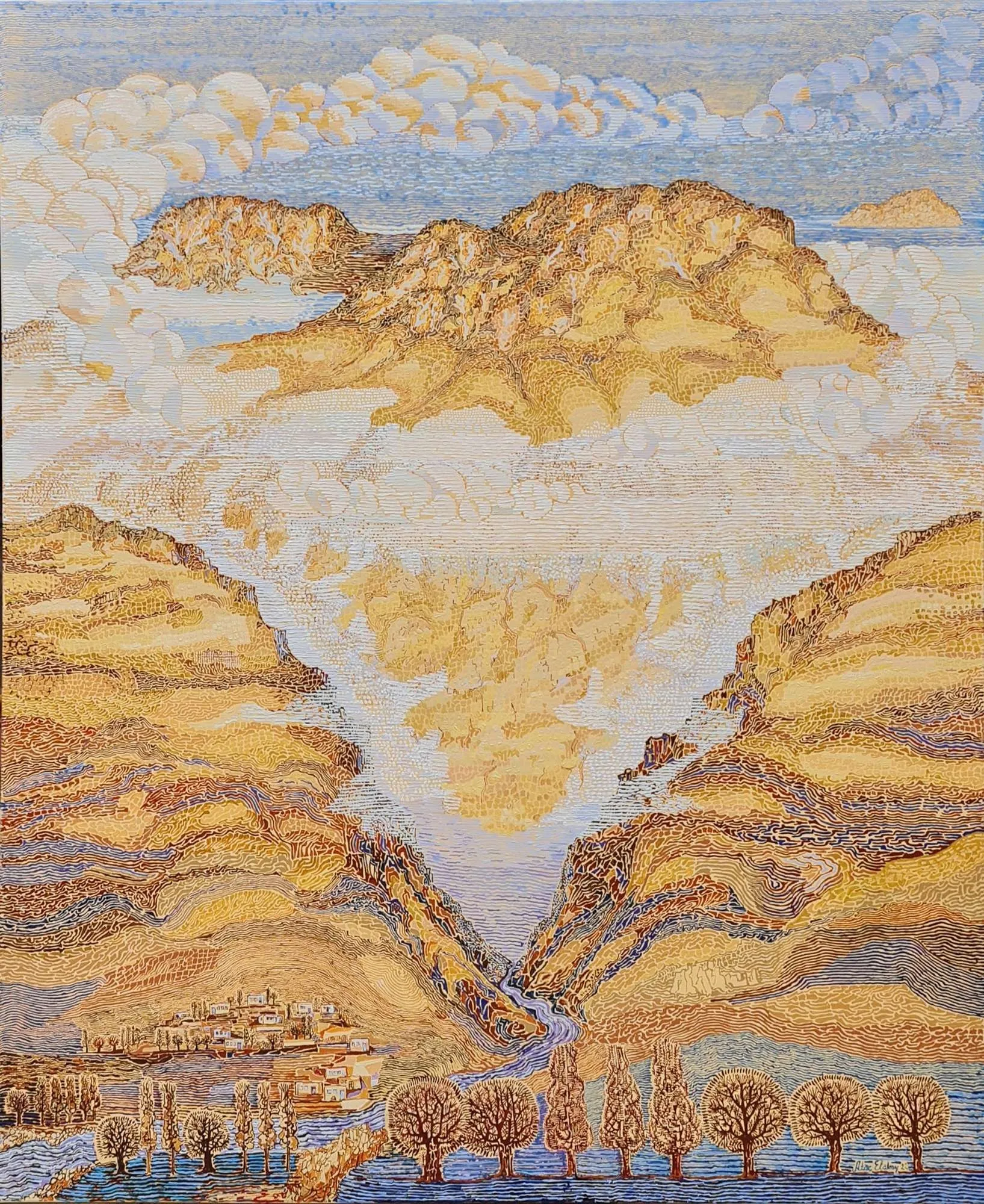 "Munzur Dağı" eseri ATAÇ ELALMIŞ tarafından 2023 yılında 170x140 cm ölçülerinde Tuval üzeri yağlı boya tekniği ile yapılmıştır.