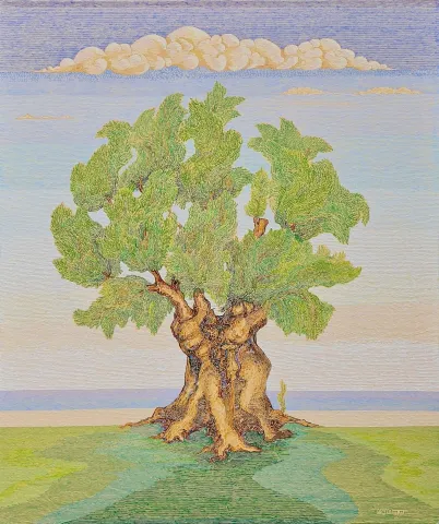 "Zeytin Ağacı" eseri ATAÇ ELALMIŞ tarafından 2023 yılında 170x140 cm ölçülerinde Tuval üzeri yağlı boya tekniği ile yapılmıştır.