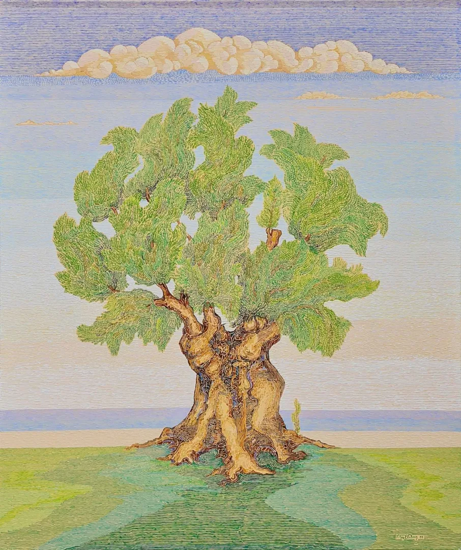 "Zeytin Ağacı" eseri ATAÇ ELALMIŞ tarafından 2023 yılında 170x140 cm ölçülerinde Tuval üzeri yağlı boya tekniği ile yapılmıştır.