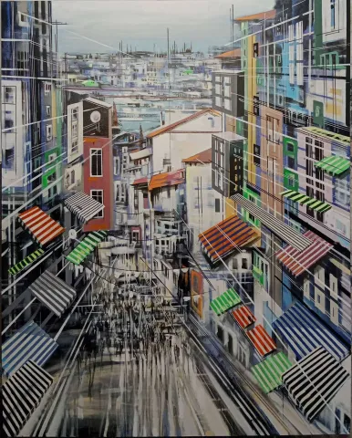 "Balat" eseri AYHAN ÇETİN tarafından 2023 yılında 150x120 cm ölçülerinde Tuval üzeri akrilik boya tekniği ile yapılmıştır.