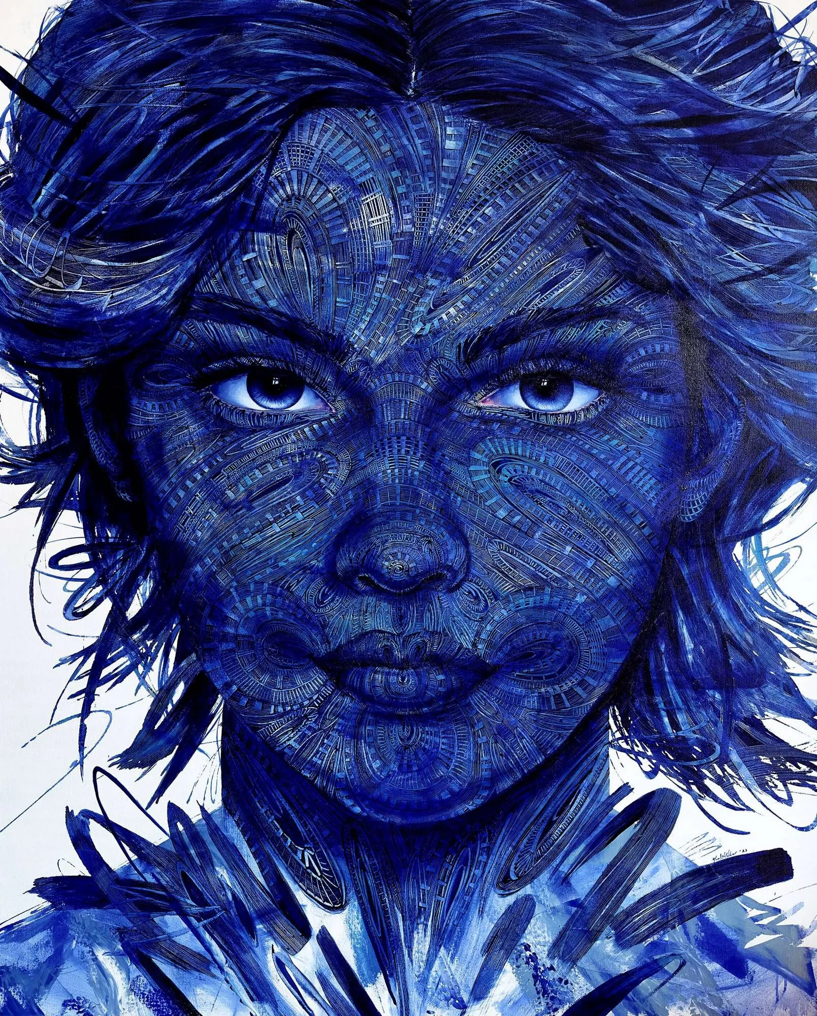 "Deep Blue-2" eseri MEVLÜT AKAR tarafından 2023 yılında 150x120 cm ölçülerinde Tuval üzeri akrilik boya tekniği ile yapılmıştır.