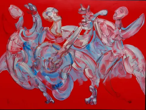 "Trio" eseri ALİ HERİSCHİ tarafından 2023 yılında 180x240 cm ölçülerinde Tuval üzeri yağlı boya tekniği ile yapılmıştır.