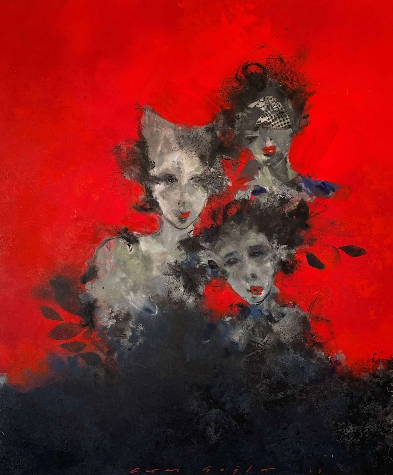 "Red Piaf" eseri CEREN ÇAĞLAR tarafından 2023 yılında 100x120 cm ölçülerinde Tuval üzeri karışık teknik tekniği ile yapılmıştır.
