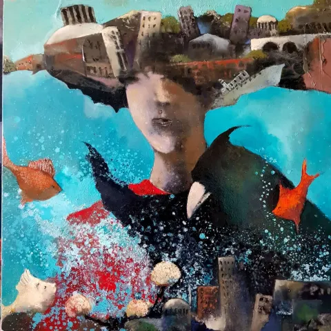 "İsimsiz" eseri EROL PELİOĞLU tarafından 2023 yılında 60x60 cm ölçülerinde Tuval üzeri yağlı boya tekniği ile yapılmıştır.
