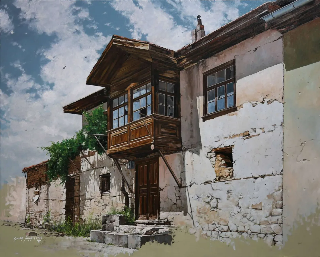 "Türk Evi" eseri HASAN SAYGIN tarafından 2022 yılında 65x81 cm ölçülerinde Tuval üzeri yağlı boya tekniği ile yapılmıştır.