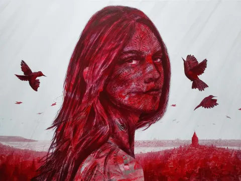 "Neo Nature" eseri MEVLÜT AKAR tarafından 2022 yılında 90x120 cm ölçülerinde Tuval üzeri akrilik boya tekniği ile yapılmıştır.