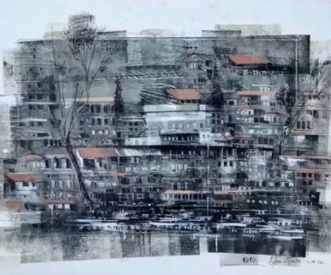 "İsimsiz" eseri AYHAN ÇETİN tarafından 2022 yılında 80x90 cm ölçülerinde Kağıt üstü akrilik ve asetat tekniği ile yapılmıştır.