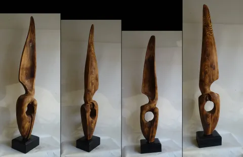 "İsimsiz" eseri AZİMET KARAMAN tarafından 2023 yılında 151x20x14 cm ölçülerinde Karaçam Ağacı tekniği ile yapılmıştır.
