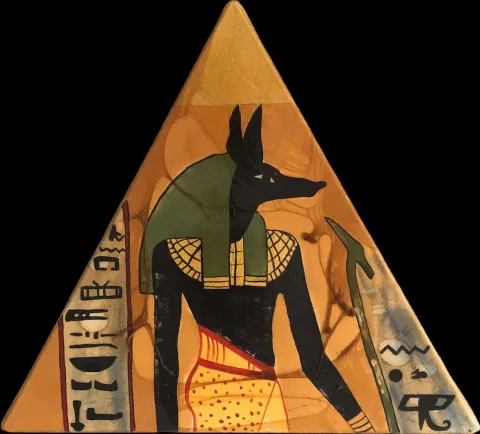 ELİF YURTSEVER — “Anubis”, 2023 "Anubis" eseri ELİF YURTSEVER tarafından 2023 yılında 40x40 cm ölçülerinde Tuval üzeri karışık teknik tekniği ile yapılmıştır.