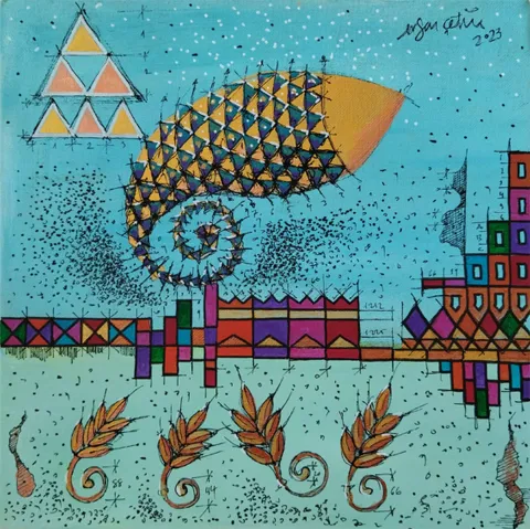 "İsimsiz" eseri ERSAN ÇETİN tarafından 35x35 cm ölçülerinde Tuval üzeri akrilik boya tekniği ile yapılmıştır.