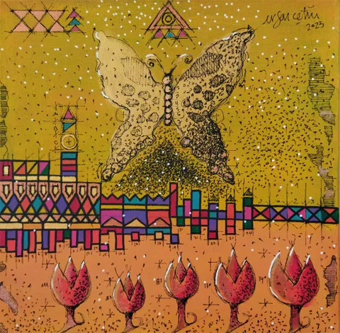 "İsimsiz" eseri ERSAN ÇETİN tarafından 35x35 cm ölçülerinde Tuval üzeri akrilik boya tekniği ile yapılmıştır.