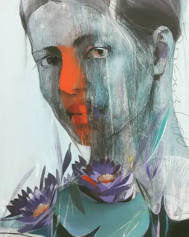 HAKAN ERASLAN — “Ophelia”, 2023 "Ophelia" eseri HAKAN ERASLAN tarafından 2023 yılında 40x30 cm ölçülerinde Tuval üzeri akrilik boya tekniği ile yapılmıştır.