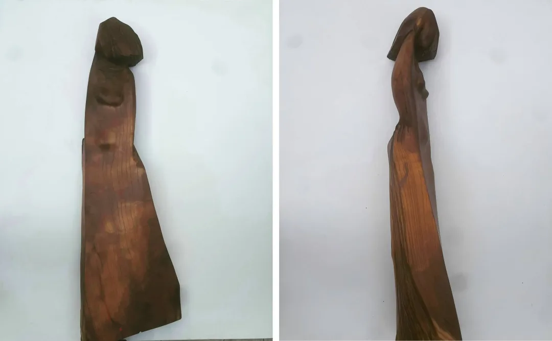 "Rüzgara Karşı" eseri HAKAN ERASLAN tarafından 2023 yılında 101x30x16 cm ölçülerinde Dut Ağacı tekniği ile yapılmıştır.