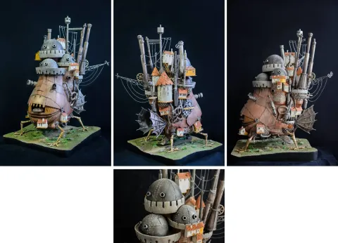 "Yürüyen Şato (Hayao Miyazakiye ithafen)" eseri ÖZGÜR YENİDOĞAN tarafından 2020 yılında 70x30x45 cm ölçülerinde Ahşap üzeri akrilik boya tekniği ile yapılmıştır.