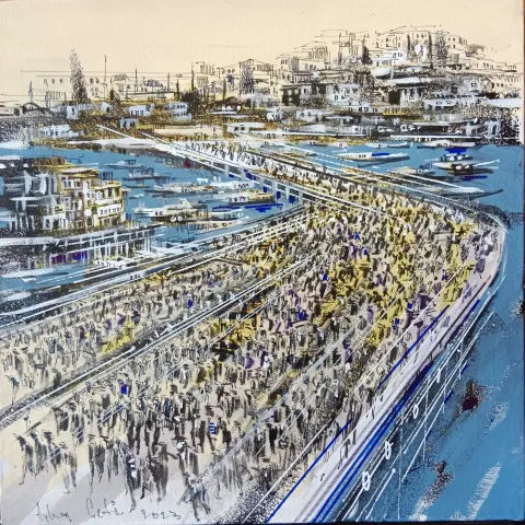 "Eminönü" eseri AYHAN ÇETİN tarafından 2023 yılında 40x40 cm ölçülerinde Tuval üzeri akrilik boya tekniği ile yapılmıştır.