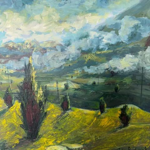 "İsimsiz" eseri TOLGA BOZTOPRAK tarafından 2023 yılında 40x40 cm ölçülerinde Tuval üzeri yağlı boya tekniği ile yapılmıştır.