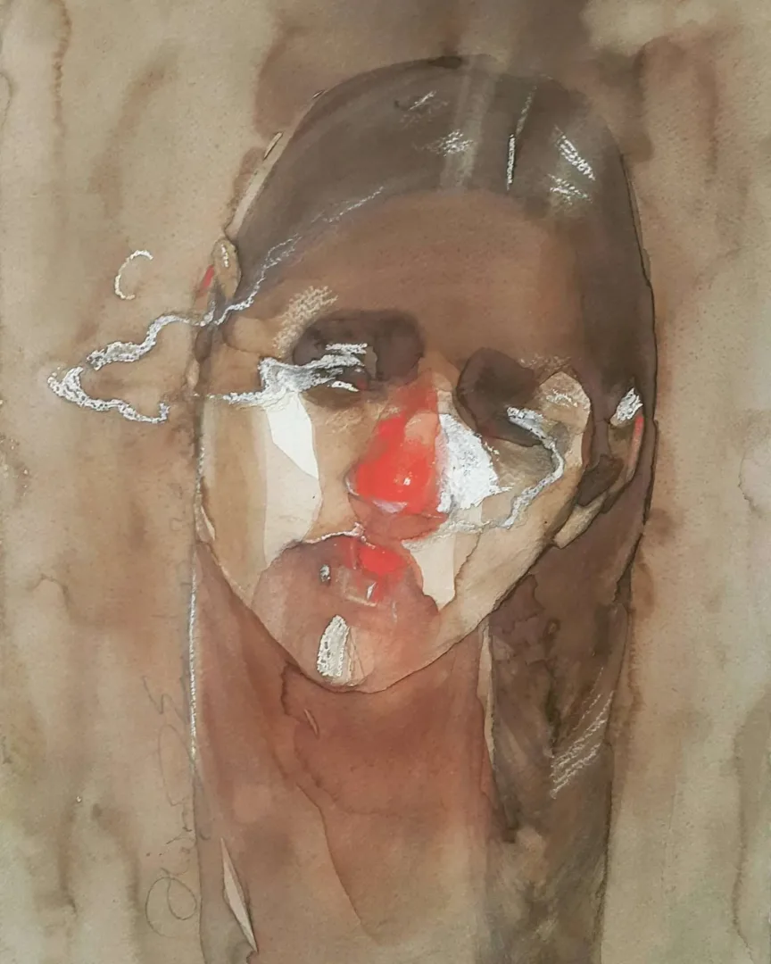 yakınlaştır "Persona" eseri HAKAN ERASLAN tarafından 2023 yılında 41x29 cm ölçülerinde Kağıt üzeri sulu boya tekniği ile yapılmıştır.