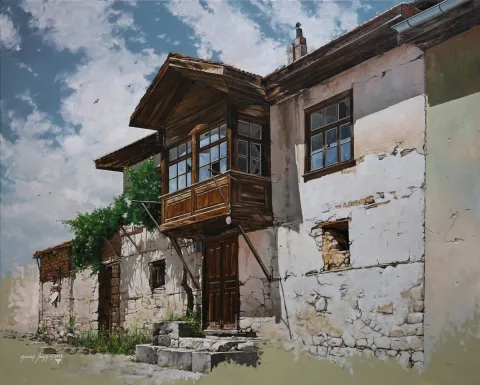 HASAN SAYGIN — “Türk Evi”, 2022 "Türk Evi" eseri HASAN SAYGIN tarafından 2022 yılında 65x81 cm ölçülerinde Tuval üzeri yağlı boya tekniği ile yapılmıştır.