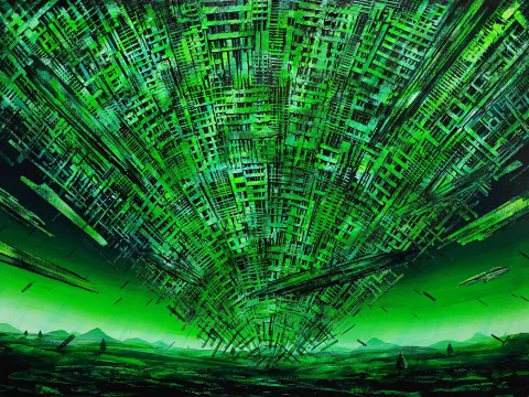 "Neo Nature-4" eseri MEVLÜT AKAR tarafından 2021 yılında 90x120 cm ölçülerinde Tuval üzeri akrilik boya tekniği ile yapılmıştır.