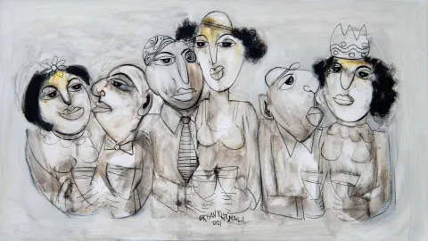 "İsimsiz" eseri ORHAN KURMALI tarafından 69x104 cm ölçülerinde Duralit üzeri yağlı boya tekniği ile yapılmıştır.
