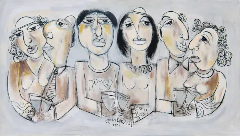 "İsimsiz" eseri ORHAN KURMALI tarafından 69x104 cm ölçülerinde Duralit üzeri yağlı boya tekniği ile yapılmıştır.