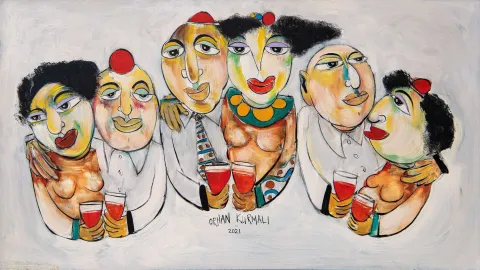"İsimsiz" eseri ORHAN KURMALI tarafından 69x104 cm ölçülerinde Duralit üzeri yağlı boya tekniği ile yapılmıştır.