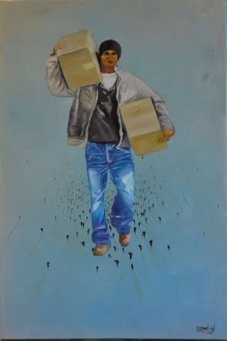 "İsimsiz" eseri SAEED AGHANEJAD tarafından 2023 yılında 90x60 cm ölçülerinde Tuval üzeri yağlı boya tekniği ile yapılmıştır.