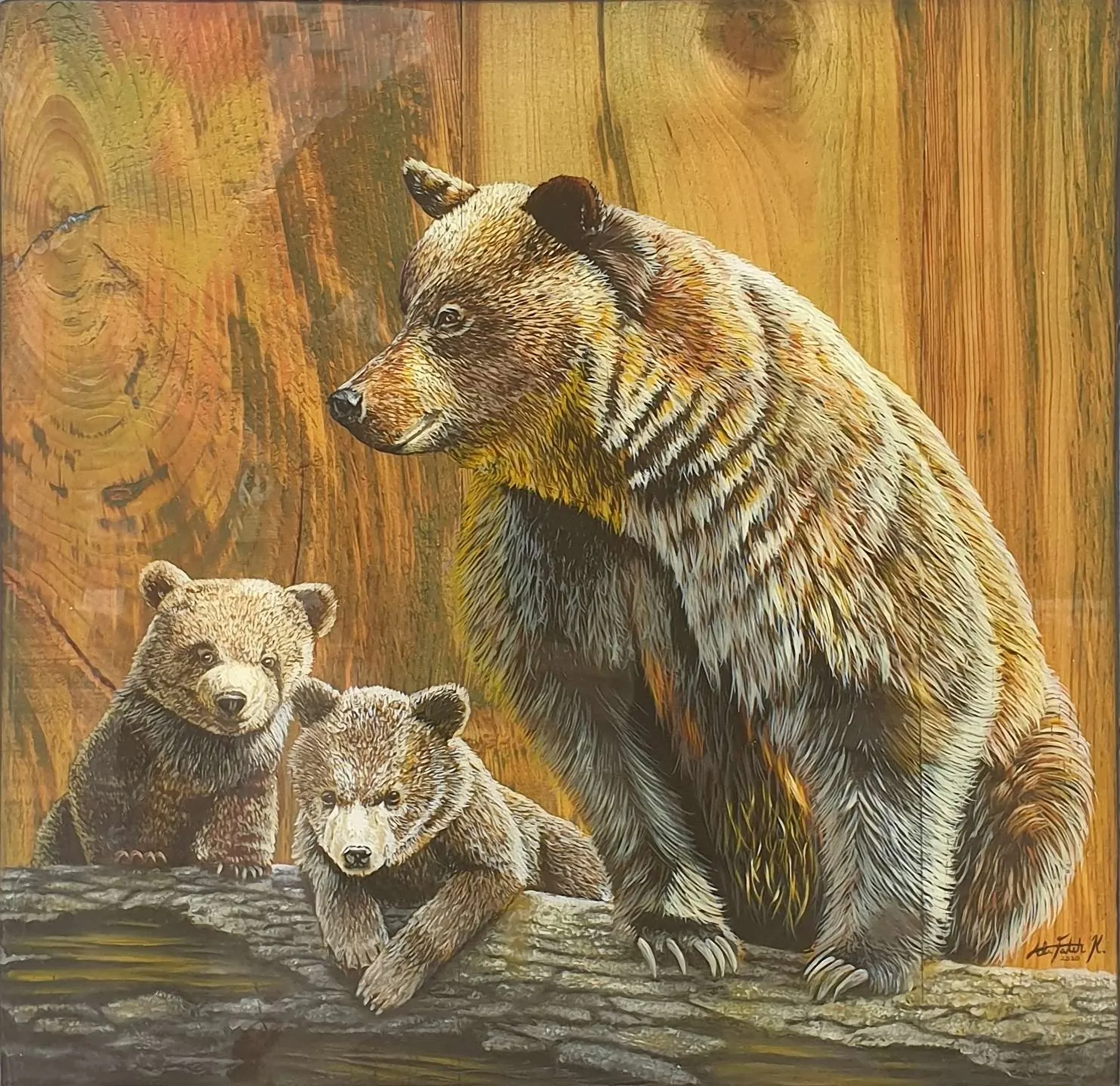 "Anne ve Yavruları Serisi" eseri ALİ FATİH KÜÇÜKOSMANOĞLU tarafından 2020 yılında 40x40 cm ölçülerinde Ahşap üzeri karışık teknik tekniği ile yapılmıştır.