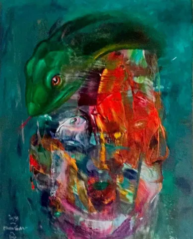 ERGİN İNAN — “isimsiz”, 2019 "isimsiz" eseri ERGİN İNAN tarafından 2019 yılında 50x40 cm ölçülerinde Ahşap üzeri yağlı boya + epoksi tekniği ile yapılmıştır.