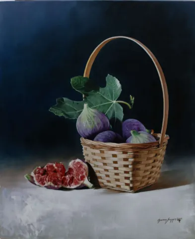 HASAN SAYGIN — “İncir Sepeti”, 2020 "İncir Sepeti" eseri HASAN SAYGIN tarafından 2020 yılında 65x54 cm ölçülerinde Tuval üzeri yağlı boya tekniği ile yapılmıştır.