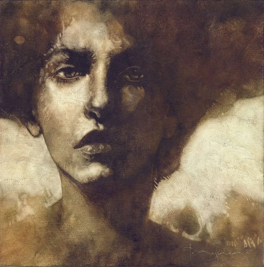 yakınlaştır "Portre" eseri TALAT AYHAN tarafından 36x36 cm ölçülerinde Tuval üzeri karışık teknik tekniği ile yapılmıştır.