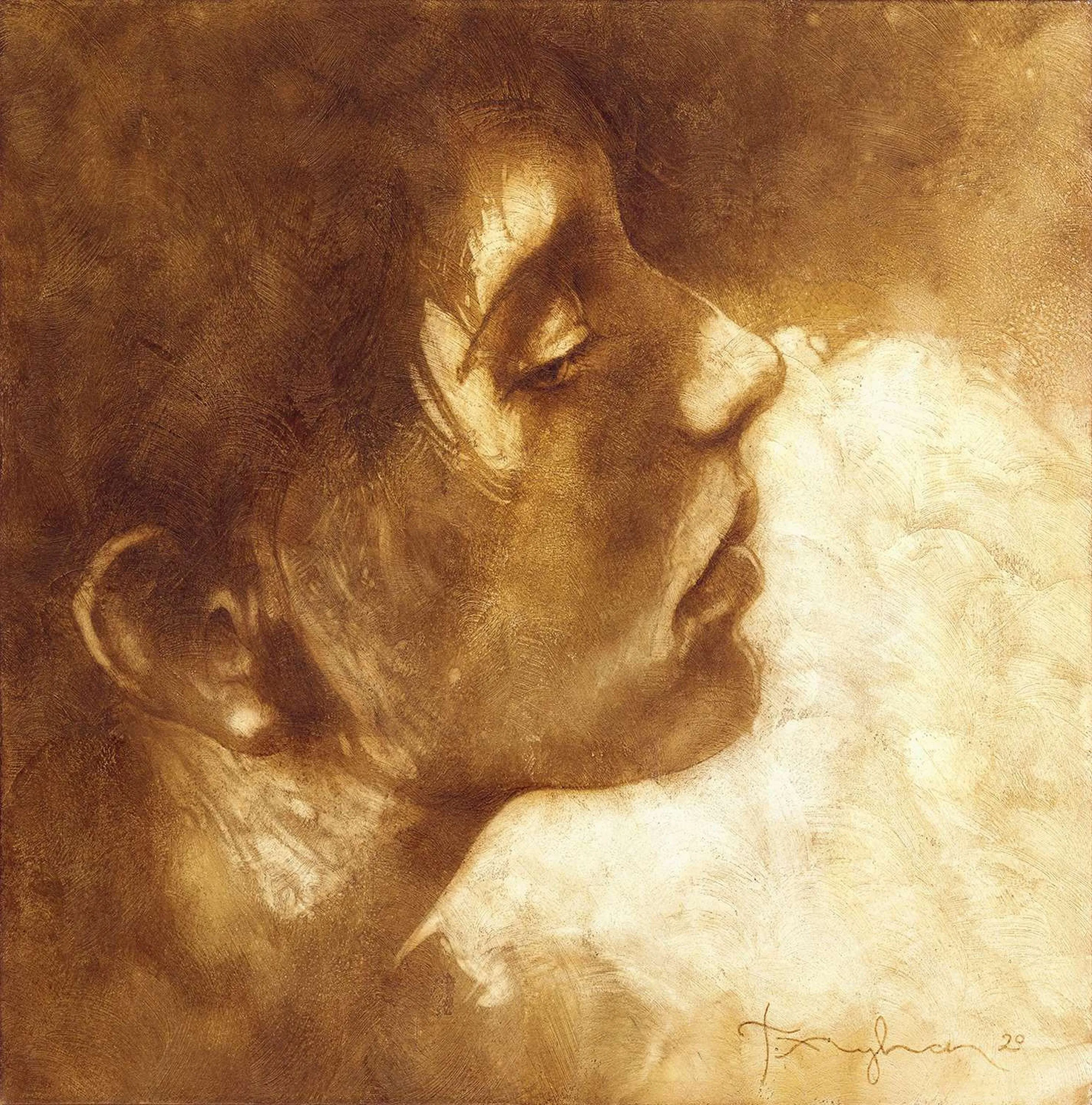 "Portre" eseri TALAT AYHAN tarafından 36x36 cm ölçülerinde Tuval üzeri karışık teknik tekniği ile yapılmıştır.