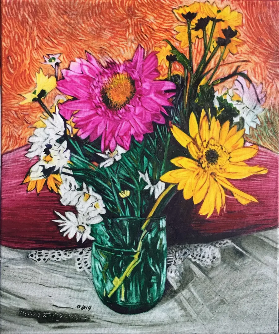 yakınlaştır "Çiçekli natürmort" eseri TURAN ENGİNOĞLU tarafından 2019 yılında 60x50 cm ölçülerinde Tuval üzeri yağlı boya tekniği ile yapılmıştır.