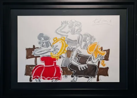 "Müzisyenler Trio" eseri ADNAN TURANİ tarafından 2006 yılında 50x70 cm ölçülerinde Kağıt üzeri karışık teknik tekniği ile yapılmıştır.