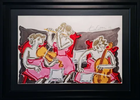 "Müzisyenler Trio" eseri ADNAN TURANİ tarafından 2012 yılında 50x70 cm ölçülerinde Kağıt üzeri karışık teknik tekniği ile yapılmıştır.