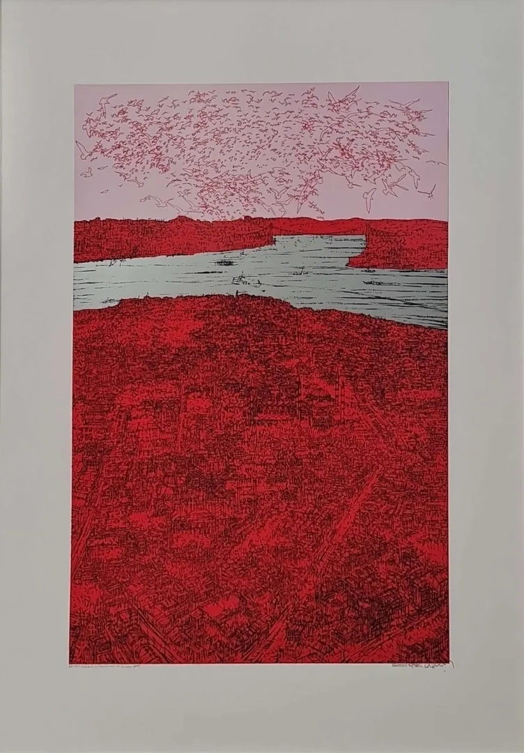 yakınlaştır "İstanbul, Sultan Ahmet ve Kuşlar" eseri DEVRİM ERBİL tarafından 2019 yılında 100x70 cm ölçülerinde Serigrafi tekniği ile yapılmıştır.