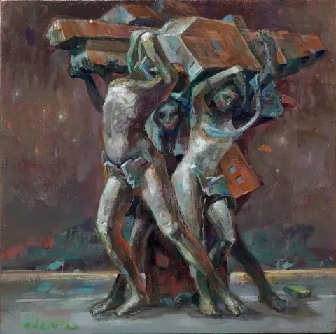 ADEM BAŞPINAR — “Gam Yükü-II”, 2023 "Gam Yükü-II" eseri ADEM BAŞPINAR tarafından 2023 yılında 25x25 cm ölçülerinde Tuval üzeri akrilik boya tekniği ile yapılmıştır.
