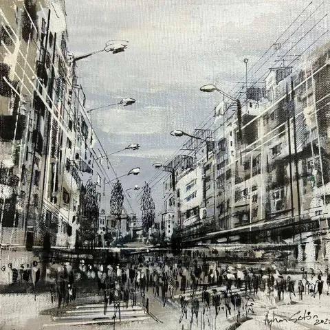 "Köprü" eseri AYHAN ÇETİN tarafından 2023 yılında 25x25 cm ölçülerinde Tuval üzeri akrilik boya tekniği ile yapılmıştır.