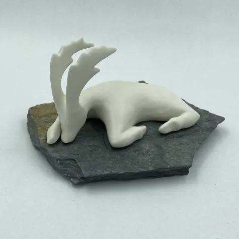 Bu eser AYŞE ERGÜNER tarafından 2023 yılında 19x14x9 cm ölçülerinde porselen çamur, elle şekillendirme, 1200°C, taş tekniği ile yapılmıştır.