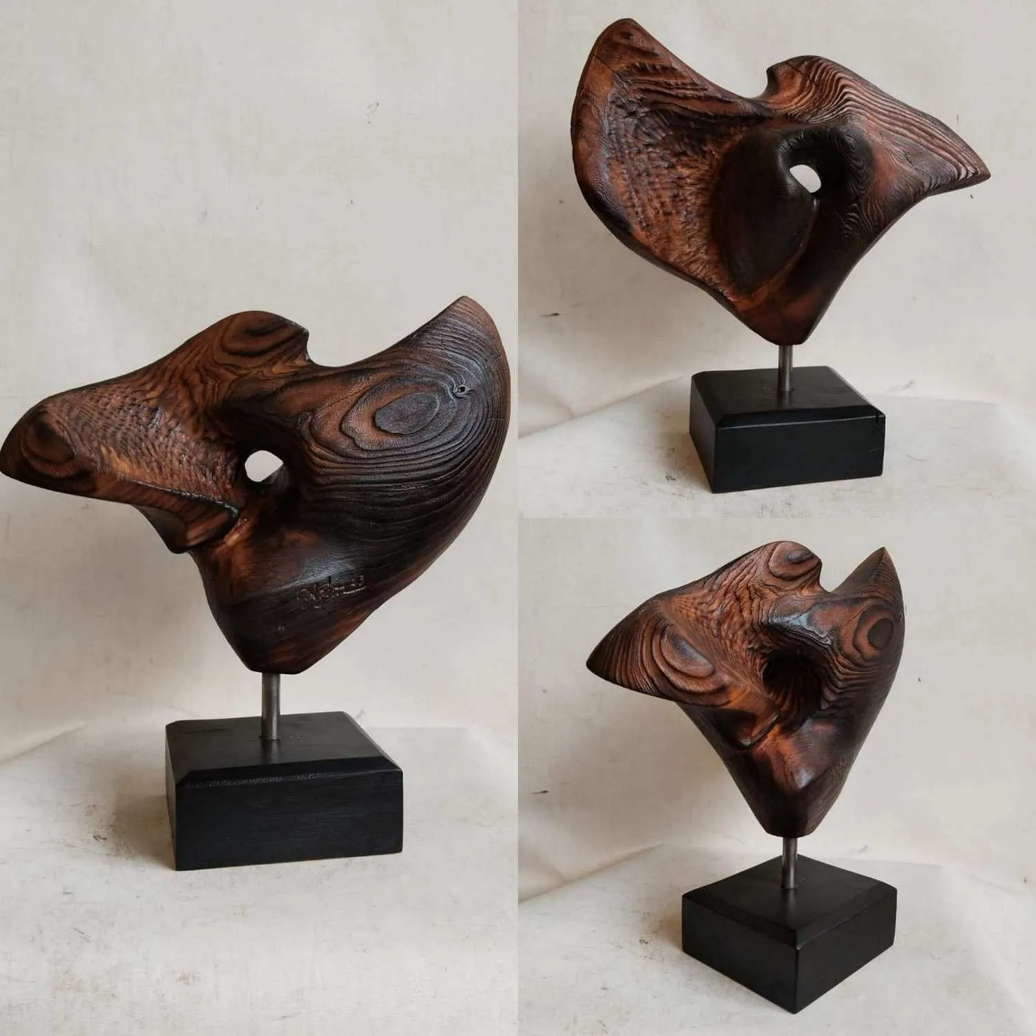 "Soyutlama" eseri AZİMET KARAMAN tarafından 2023 yılında 26x23x11 cm ölçülerinde Ahşap Yontma(Sedir) tekniği ile yapılmıştır.
