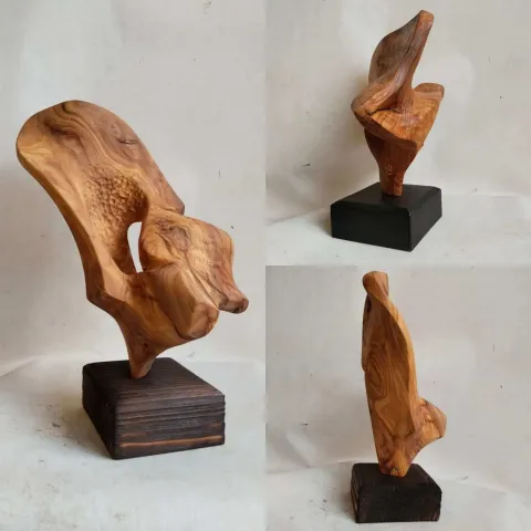 "Soyutlama" eseri AZİMET KARAMAN tarafından 2023 yılında 28x29x10 cm ölçülerinde Ahşap Yontma(Zeytin) tekniği ile yapılmıştır.