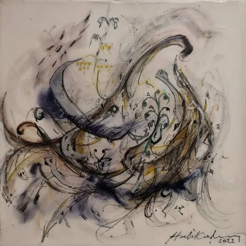 Bu eser HALİL COŞKUN tarafından 25x25 cm ölçülerinde Tuval üzeri karışık teknik tekniği ile yapılmıştır.
