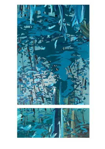 YILDIZ DOYRAN — “İsimsiz (diptik)”, 2021 "İsimsiz (diptik)" eseri YILDIZ DOYRAN tarafından 2021 yılında 110x80-40x80 cm ölçülerinde Tuval üzeri akrilik boya tekniği ile yapılmıştır.