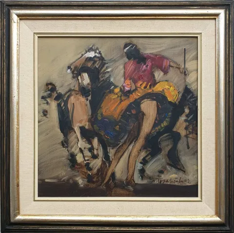 AKDOĞAN TOPAÇLIOĞLU — “İsimsiz”, 1992 "İsimsiz" eseri AKDOĞAN TOPAÇLIOĞLU tarafından 1992 yılında 35x35 cm ölçülerinde Kağıt üzeri yağlı boya tekniği ile yapılmıştır.