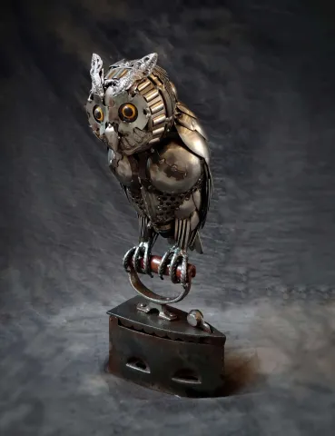 MUSTAFA TUĞRUL — “Puhu Kuşu”, 2024 "Puhu Kuşu" eseri MUSTAFA TUĞRUL tarafından 2024 yılında 50x30x21 cm ölçülerinde Metal tekniği ile yapılmıştır.