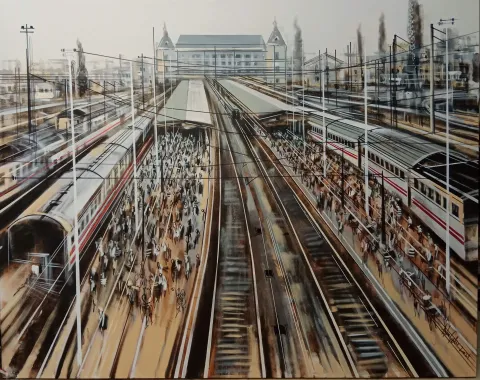 "Haydarpaşa" eseri AYHAN ÇETİN tarafından 2024 yılında 120x150 cm ölçülerinde Tuval üzeri akrilik boya tekniği ile yapılmıştır.