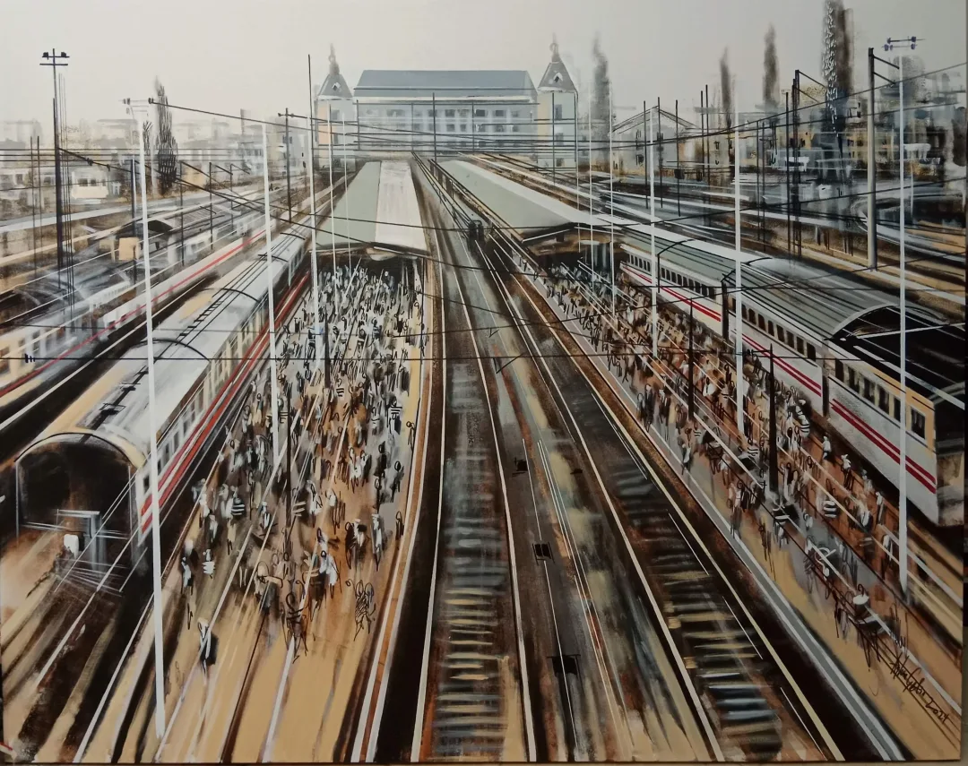 yakınlaştır "Haydarpaşa" eseri AYHAN ÇETİN tarafından 2024 yılında 120x150 cm ölçülerinde Tuval üzeri akrilik boya tekniği ile yapılmıştır.