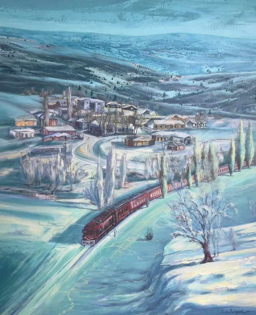yakınlaştır "Tren Serisi" eseri TOLGA BOZTOPRAK tarafından 2024 yılında 150x120 cm ölçülerinde Tuval üzeri akrilik boya tekniği ile yapılmıştır.