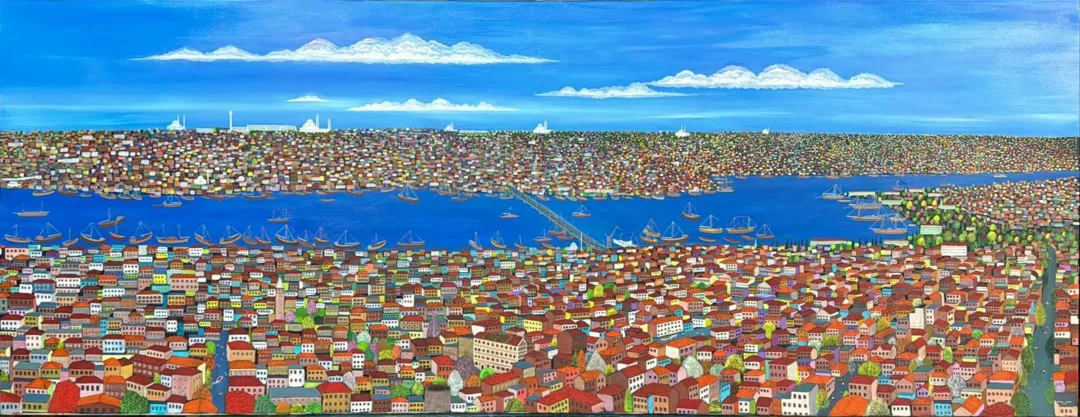 yakınlaştır "İstanbul" eseri BAYRAM GÜMÜŞ tarafından 2022 yılında 70x180 cm ölçülerinde Tuval üzeri yağlı boya tekniği ile yapılmıştır.