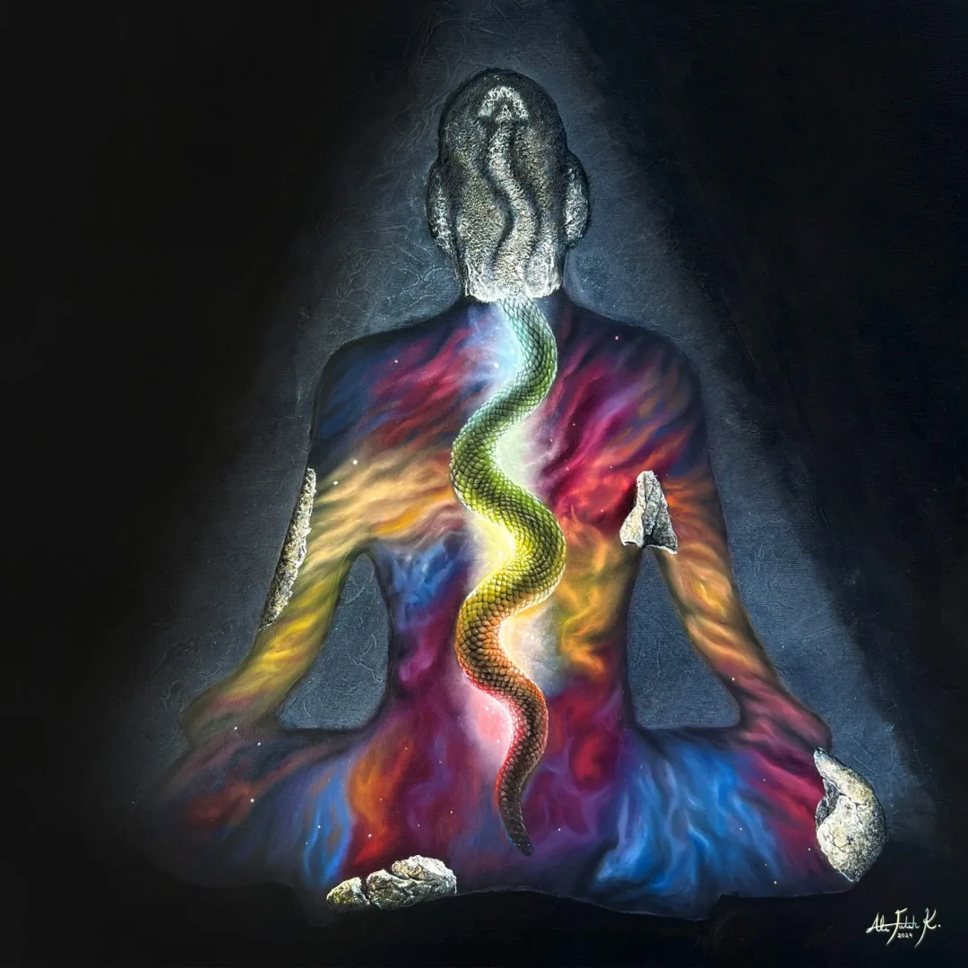 yakınlaştır "Kundalini" eseri ALİ FATİH KÜÇÜKOSMANOĞLU tarafından 2024 yılında 60x60 cm ölçülerinde Tuval üzeri yağlı boya tekniği ile yapılmıştır.